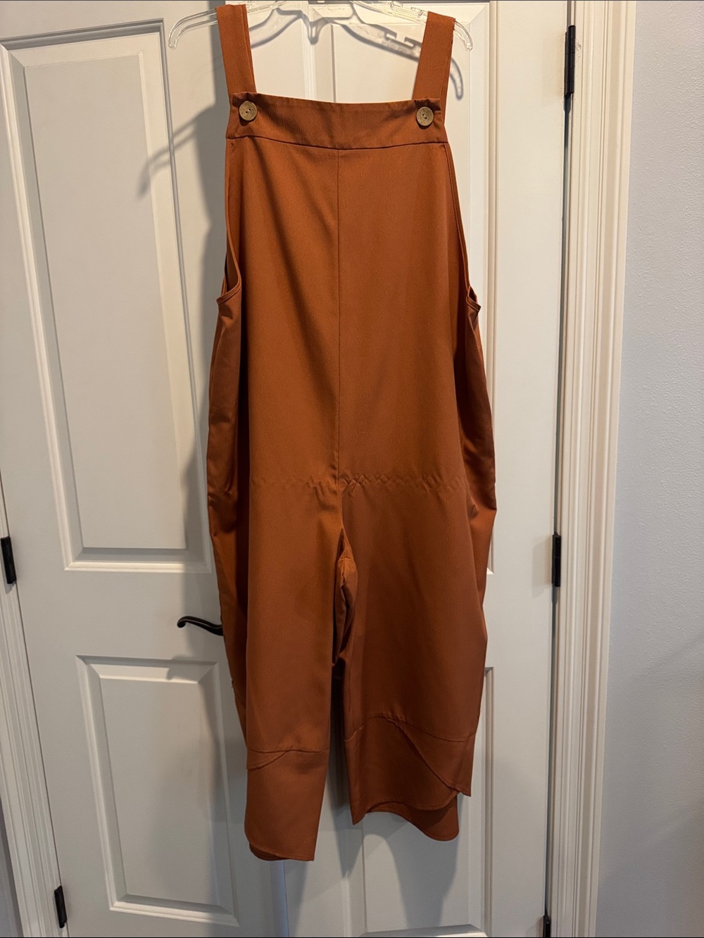 Rust Orange Wide-Leg Overalls with Button Straps